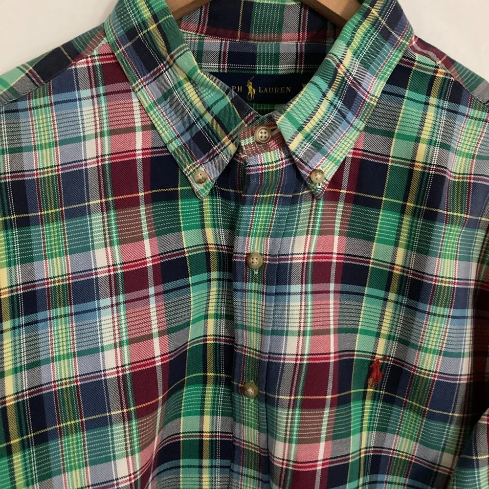 Ralph Lauren Shirt Mens XXL Long Sleeve‎ Button Down Plaid Office Preppy Ivy